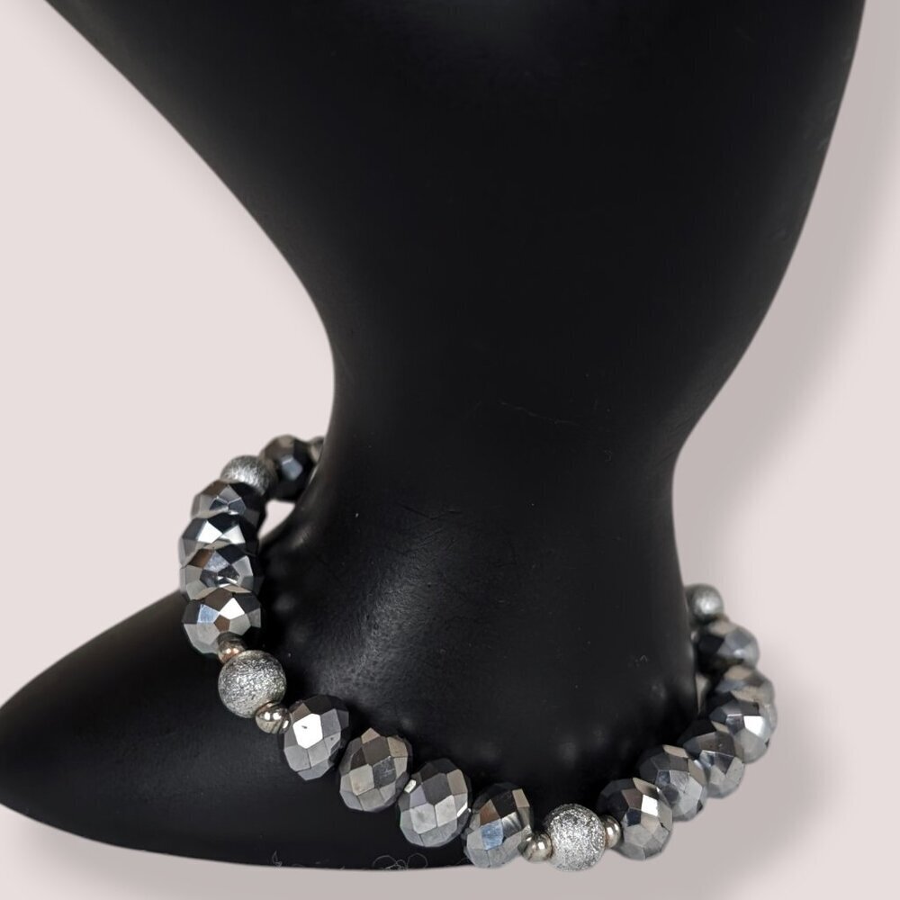 Silver Metallic Cut Crystal Stretch Bracelet